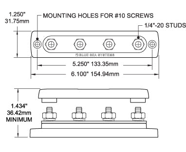 Blue Sea Systems 2307 Bus Bar 150A - Four 1/4in Studs