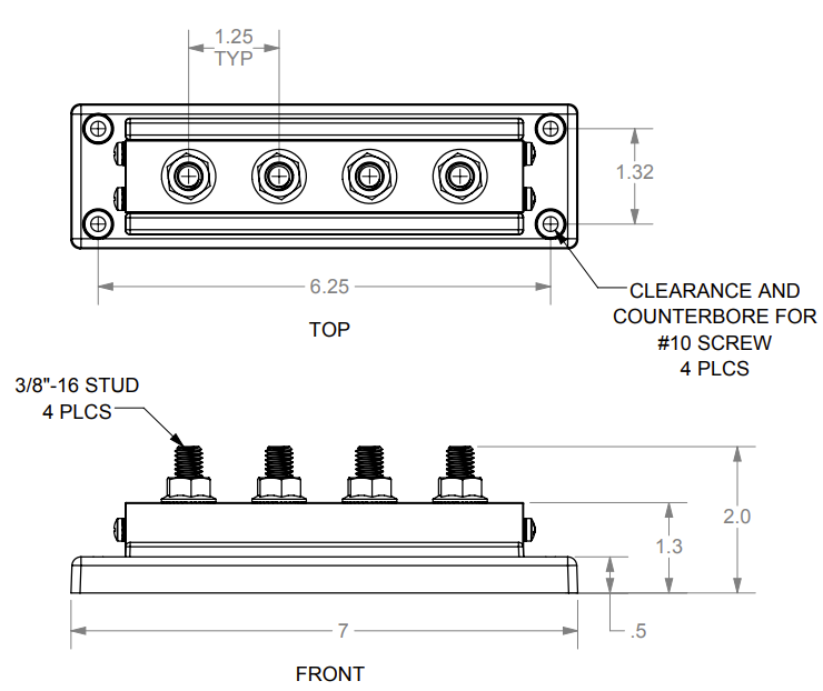 Blue Sea Systems 2104 Bus Bar 600A - Four 3/8in Studs