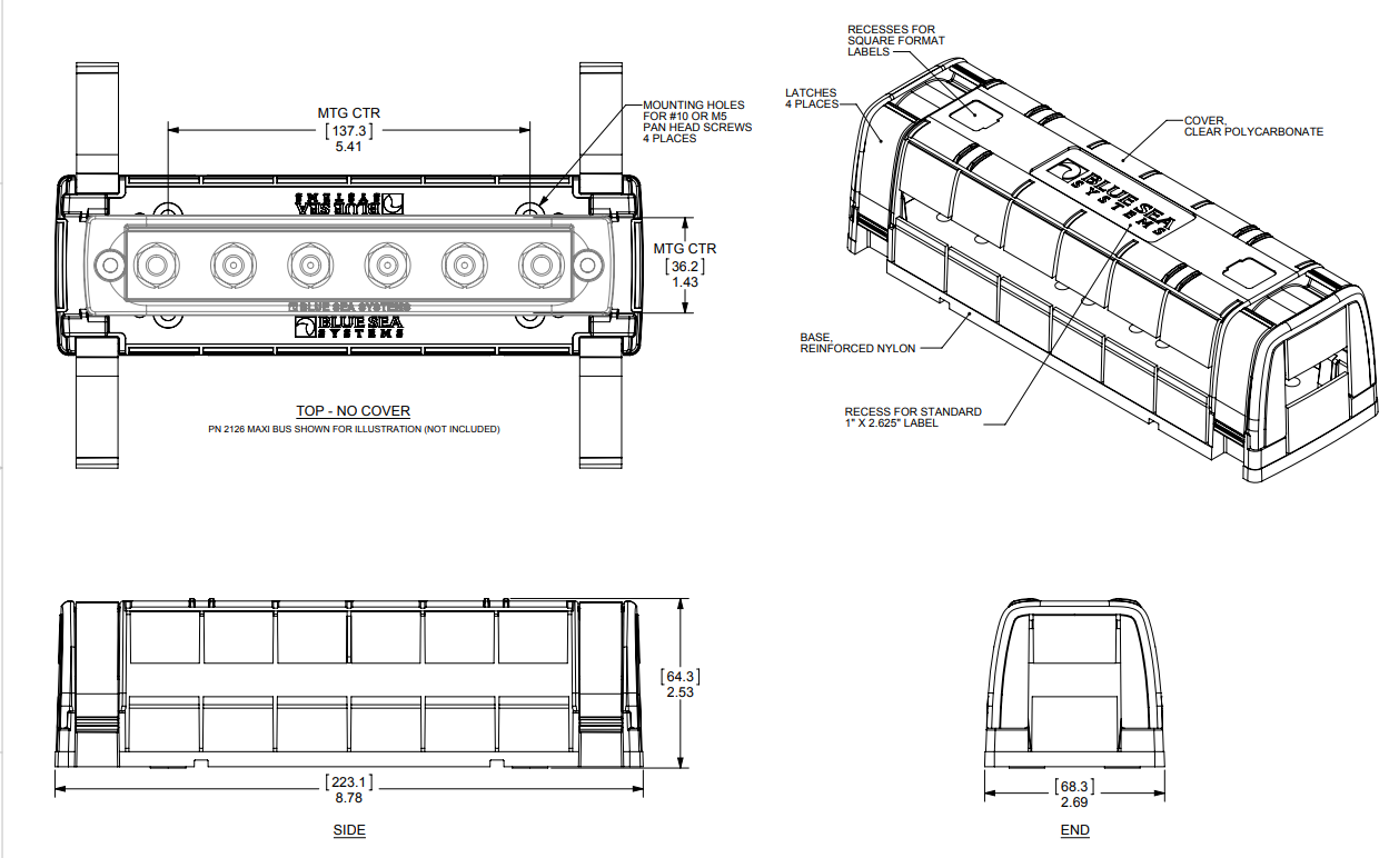 Blue Sea Systems 2718 Maxibus Bus Bar Cover for 2105 and 2126