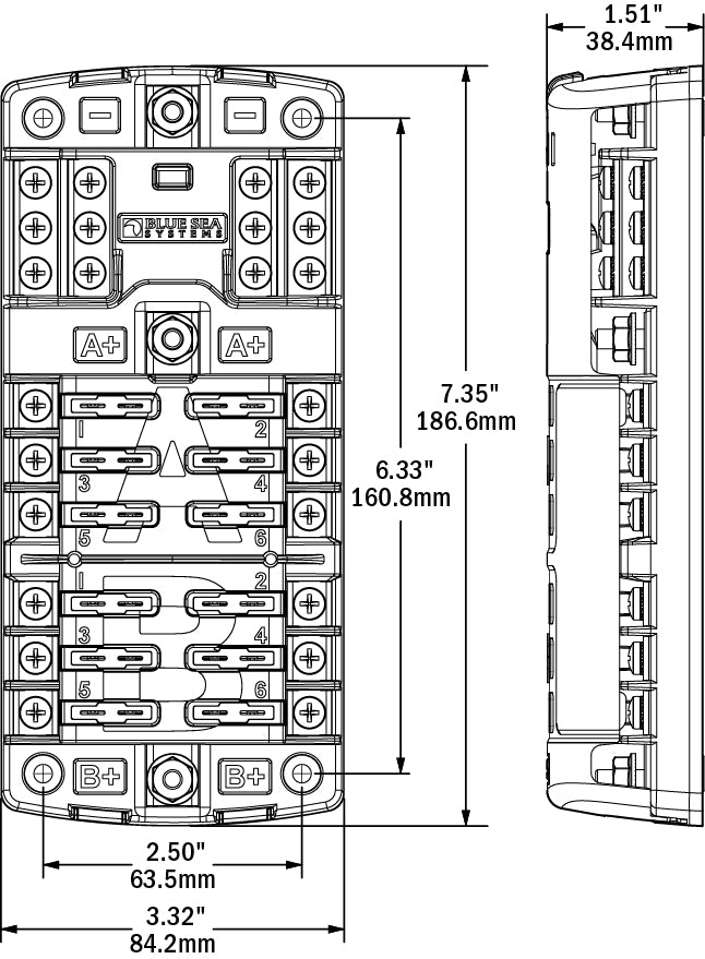 Blue Sea Systems 5032 ST Blade ATO/ATC Fuse Block 12 Circuit Split Bus with Cover