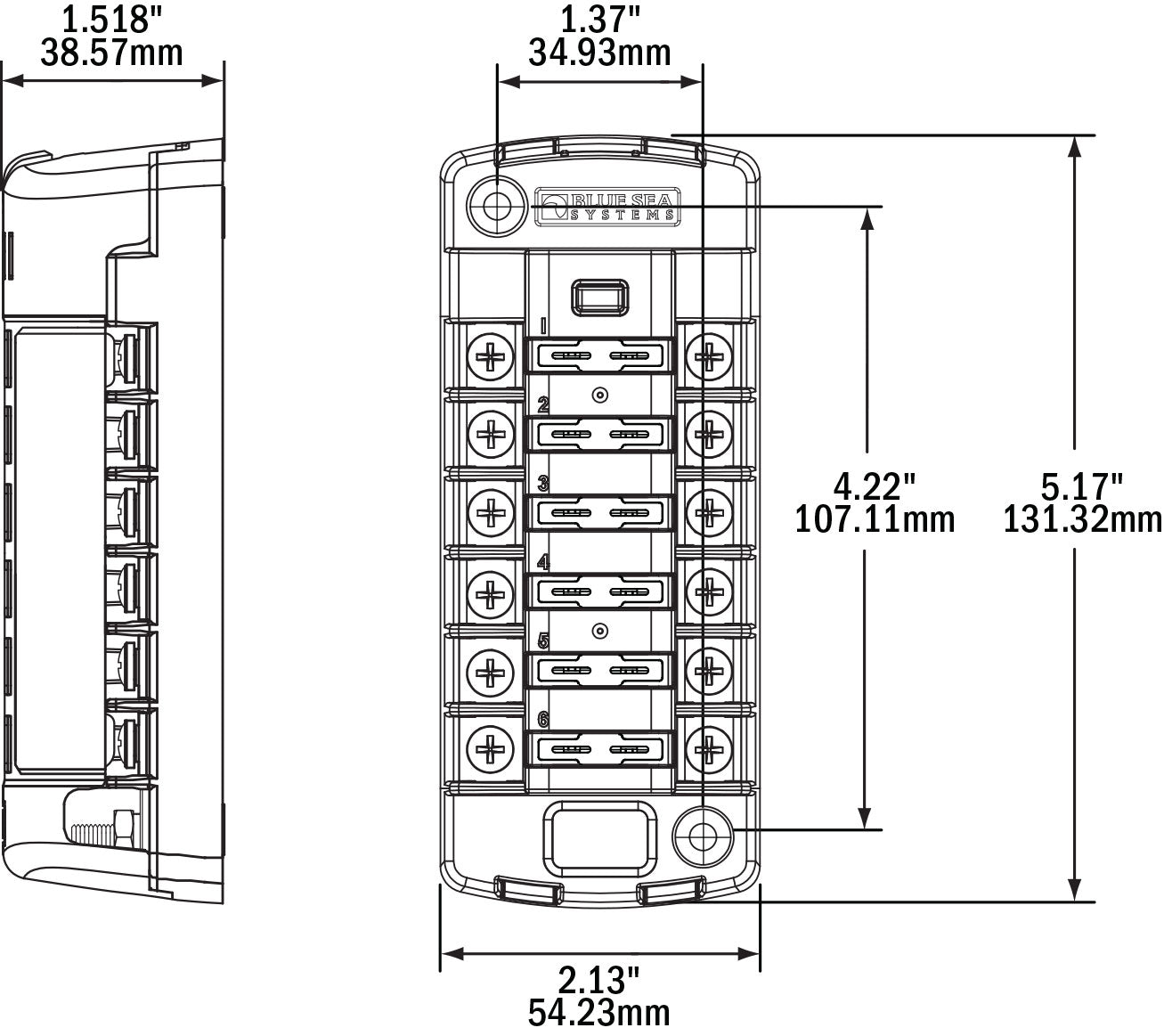 Blue Sea Systems 5035 ST Blade ATO/ATC Fuse Block 6 Circuit with Cover