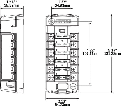 Blue Sea Systems 5035 ST Blade ATO/ATC Fuse Block 6 Circuit with Cover